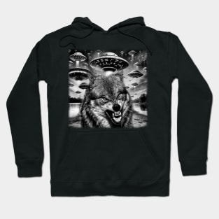 Celestial Pack Howling Fashion with Wolf UFO T-Shirt Elegance Hoodie